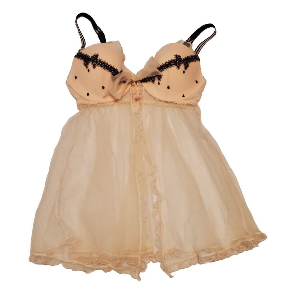 Victoria's Secret Light Pink Lace Lingerie 36C Push Up Padded Bows & Strips - Picture 2 of 10